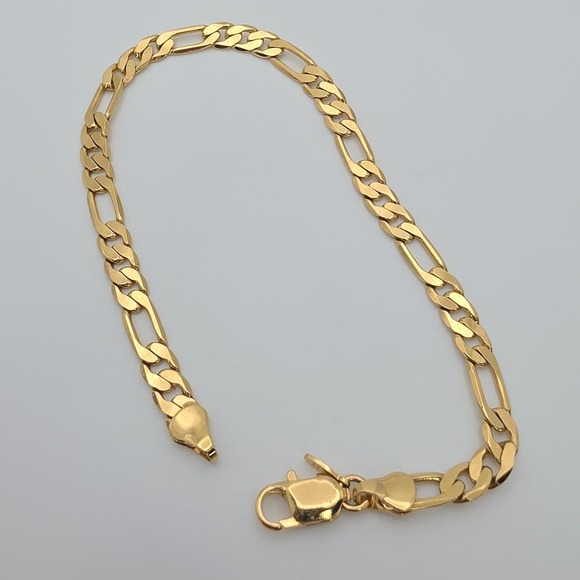 Avon Jewelry - Vtg HONOR SOCIETY Women's Anklet Men's Bracelet Gold Plated Figaro Chain Avon 9"